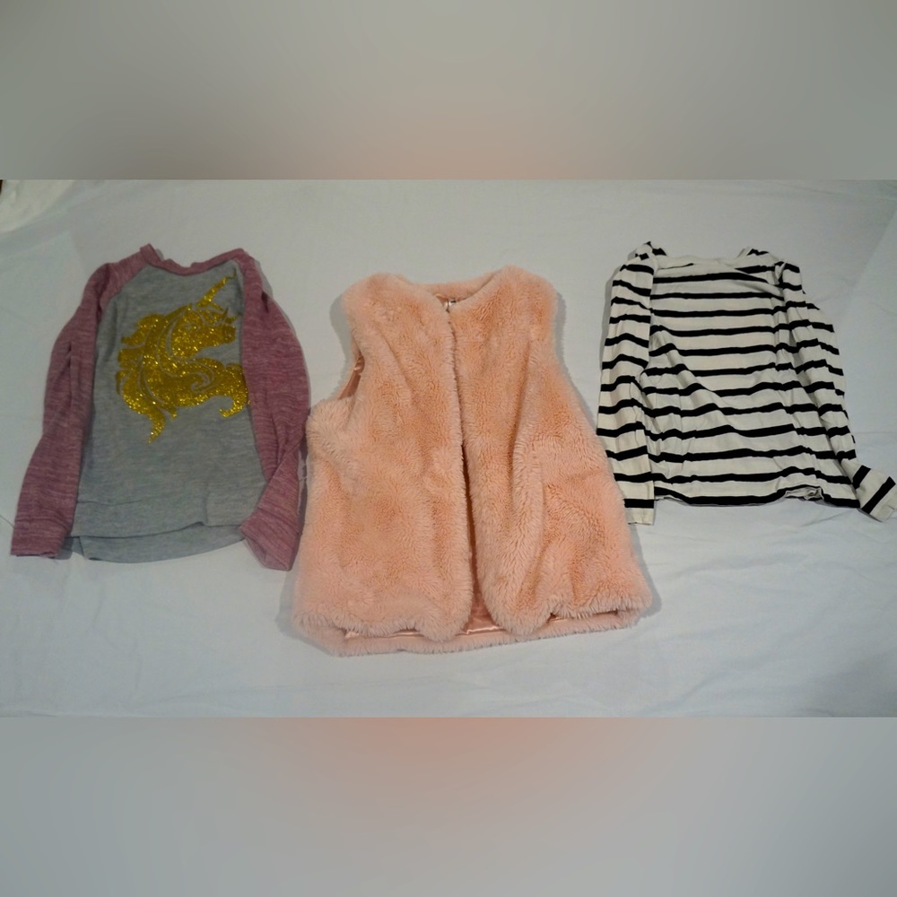 Girls Long Sleeve Shirts and Fuzzy Vest Size 10